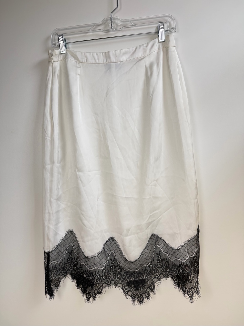 Topshop Lace Trim Satin Midi Skirt Cream/Black Size US 6 - Picture 8 of 11